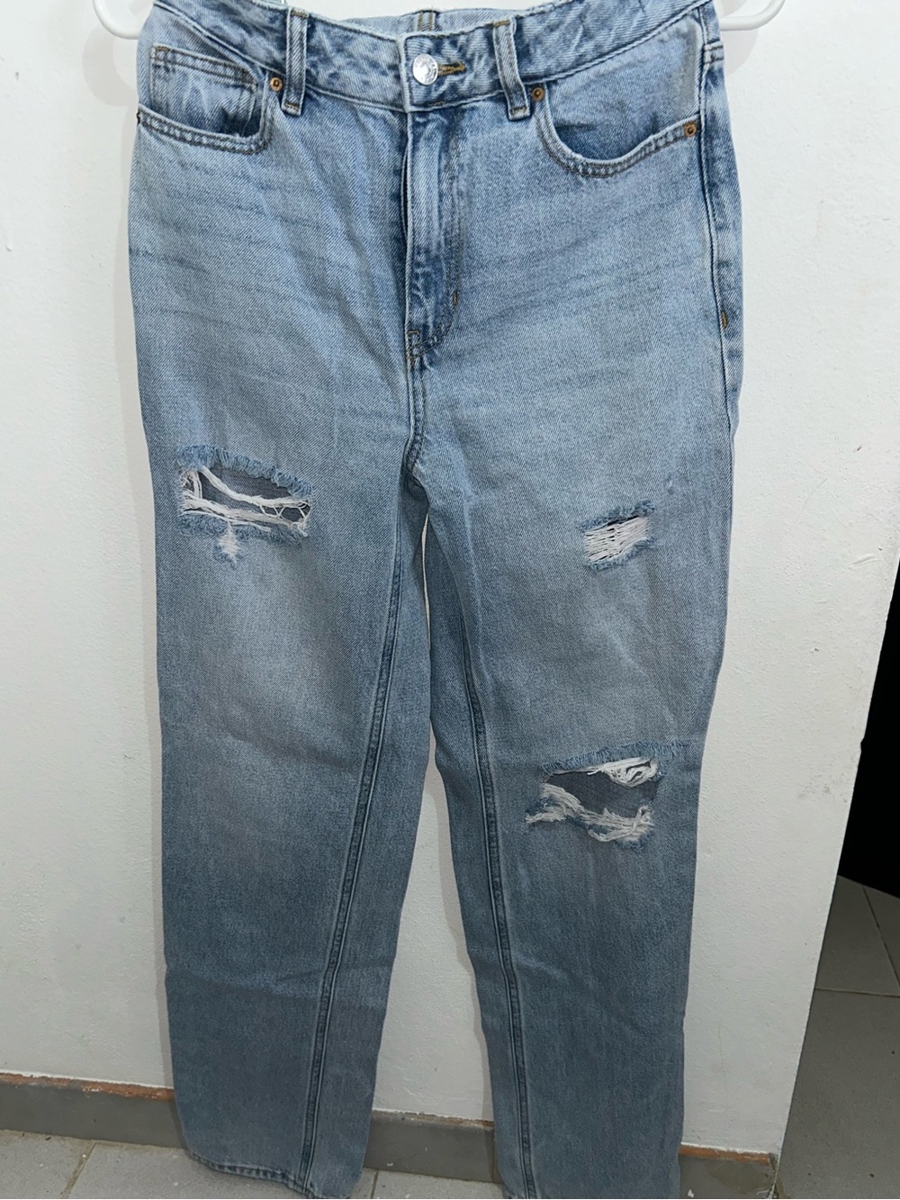 Light Wash Distressed Straight-Leg Jeans